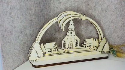 Schwibbogen SVG Seiffener Kirche, Laser Cut Vorlage für Weihnachten, Datei zum Selbermachen