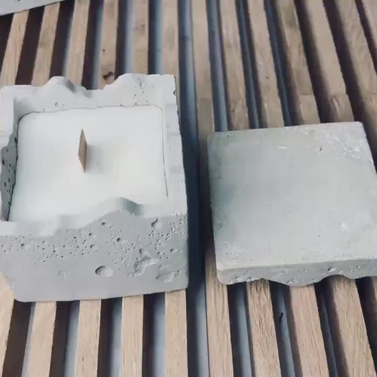 Betonkerze eckig mit Holzdocht, handgefertigte Kerze aus Beton und Wachs, Geschenk zum Einzug