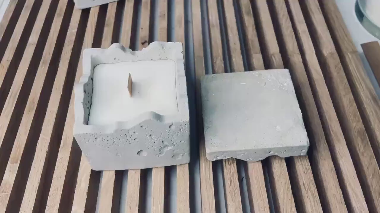 Betonkerze eckig mit Holzdocht, handgefertigte Kerze aus Beton und Wachs, Geschenk zum Einzug