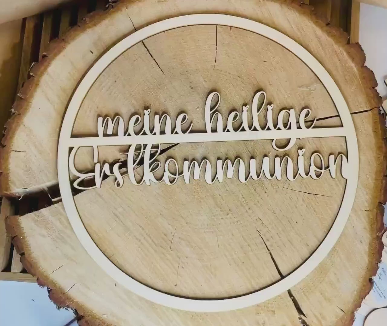 Holzkranz Erstkommunion, Gravur meine heilige Erstkommunion, Tischdeko Wanddeko Naturholz