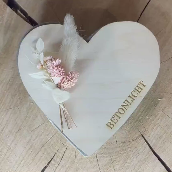 Betonlicht Herzform mit Holzdeckel, Herzkerze Beton grau, Geschenk Freundin Mama Tischdeko