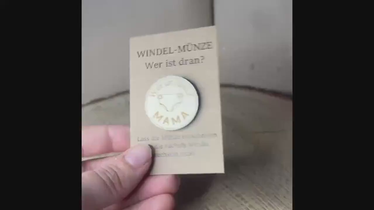 Windelmünze Holz Mama Papa Gravur, Entscheidungsmünze, Geschenk zur Geburt